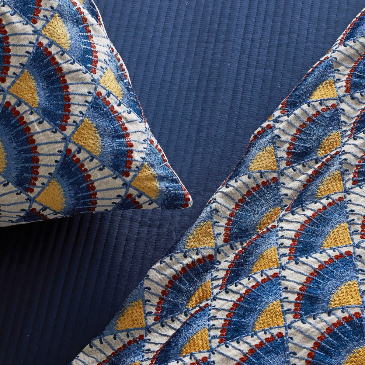 Detail View of The Met x Ann Gish Maiolica Duvet Cover and Decorative Pillow