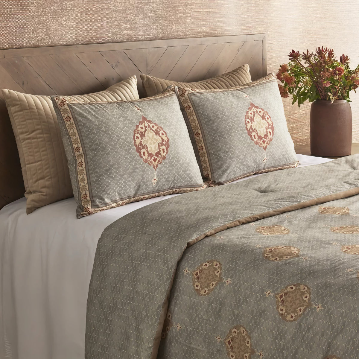 Side view of The Met x Ann Gish Medallion Comforter Set