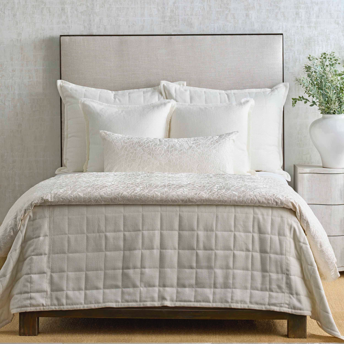 The Met x Ann Gish Ornament Duvet Cover and Decorative Pillow in Bone and Bone with Coordinate