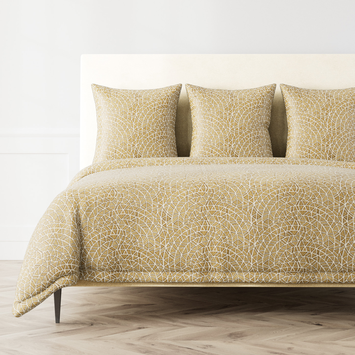 The Met x Ann Gish Ornament Duvet Cover and Decorative Pillow in Gold and Charcoal