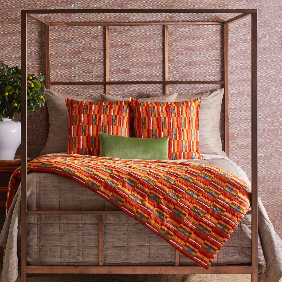 Coordinate Bedding with Multi-Colored The Met x Ann Gish Pluma Duvet Cover and Decorative Pillow
