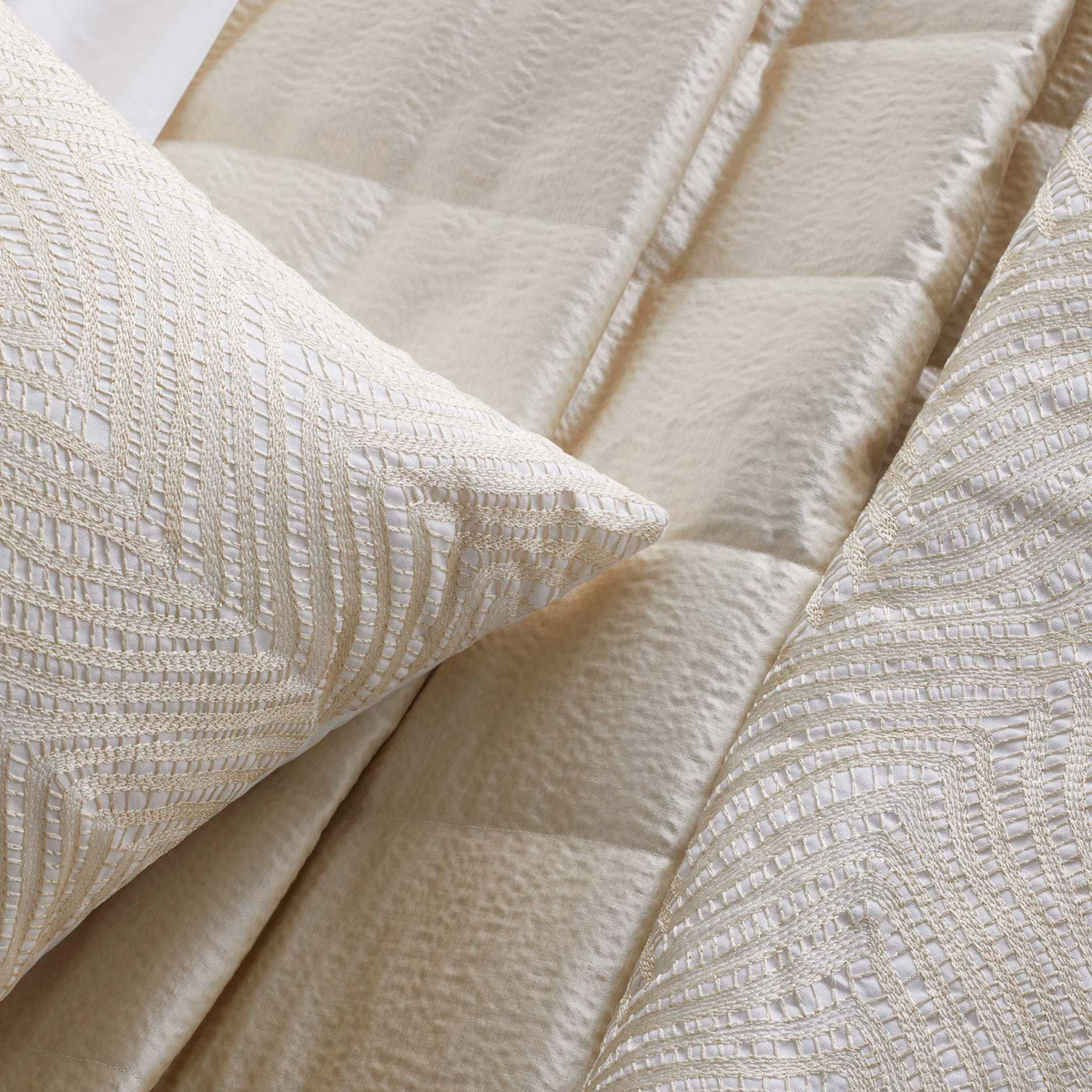 Detail View of The Met x Ann Gish Retortoli Throw and Decorative Pillow in Champagne