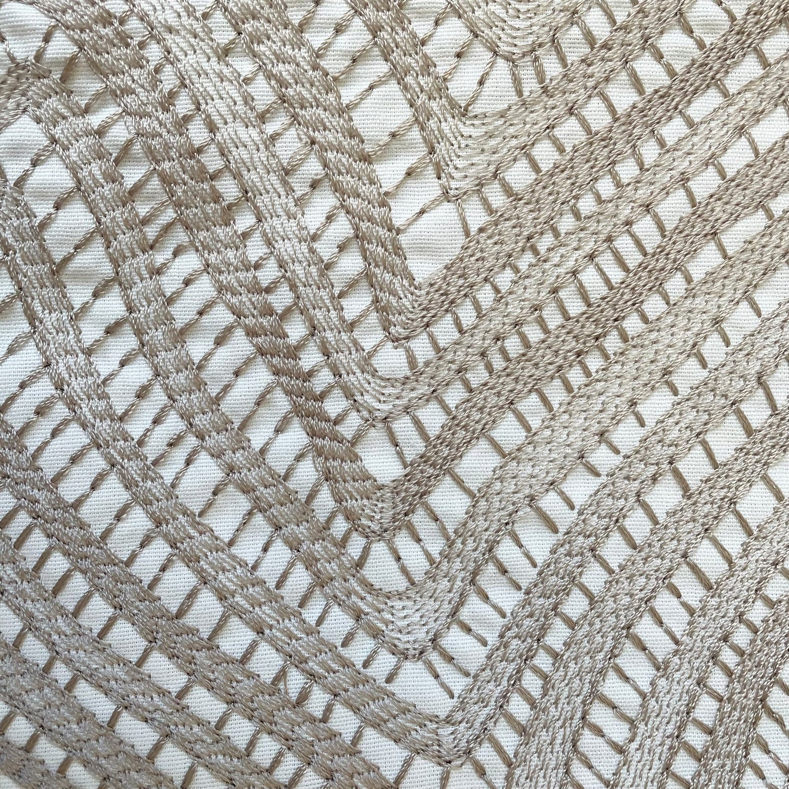 Bed with The Met x Ann Gish Retortoli Throw and Decorative Pillow in Taupe