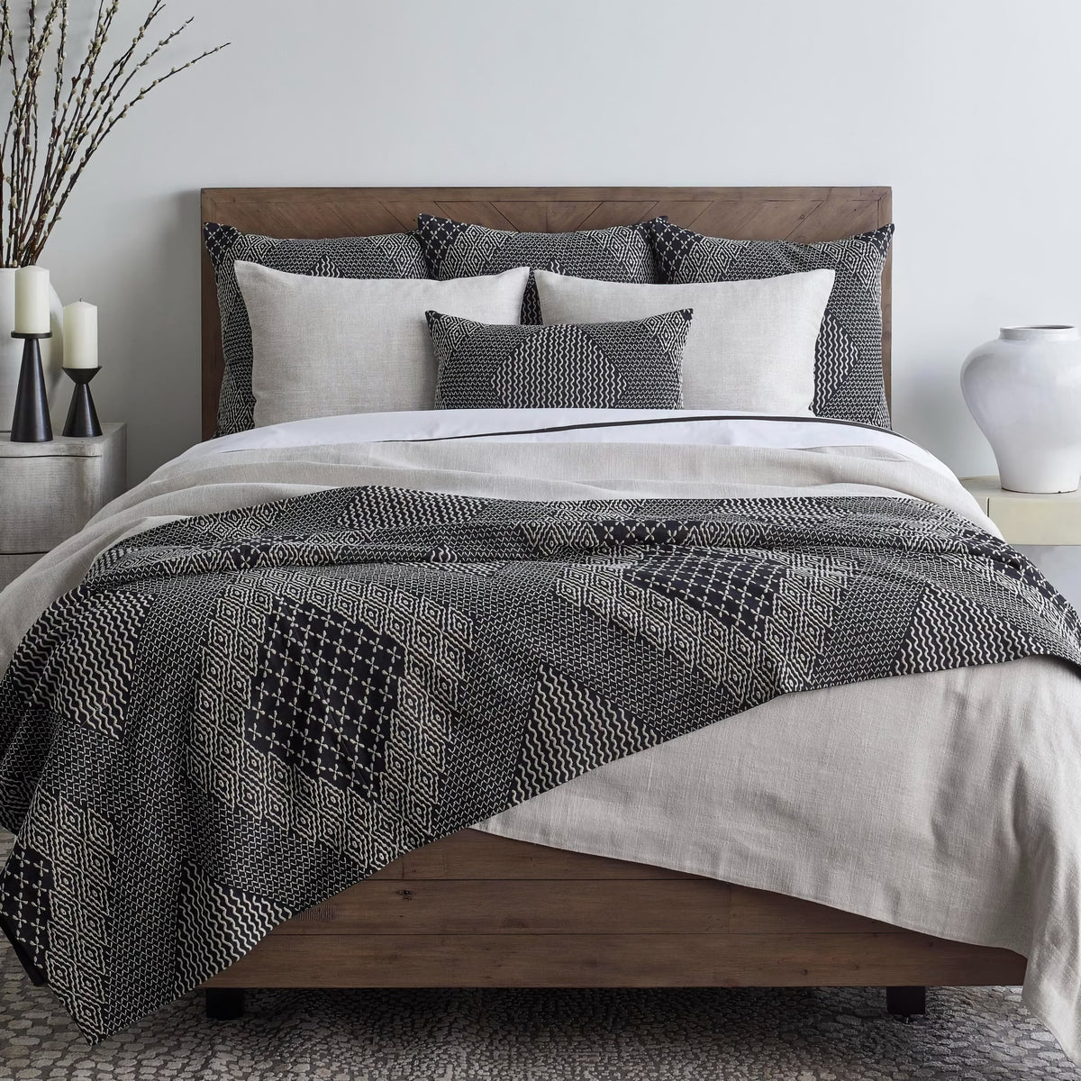 The Met x Ann Gish Sashiko Hishi-Moyo Duvet Cover and Decorative Pillow with Coordinate Bedding