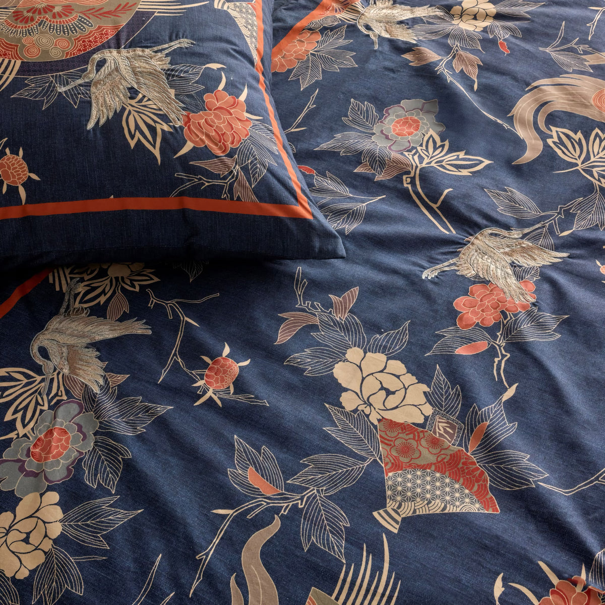 Detailed view of Marine-colored The Met x Ann Gish Sensu Comforter Set