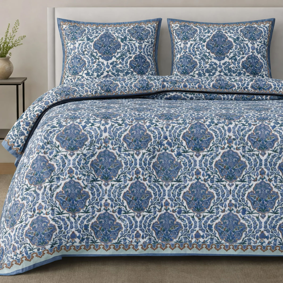 Near bed made with Blue-colored The Met x Ann Gish Sinan Comforter Set
