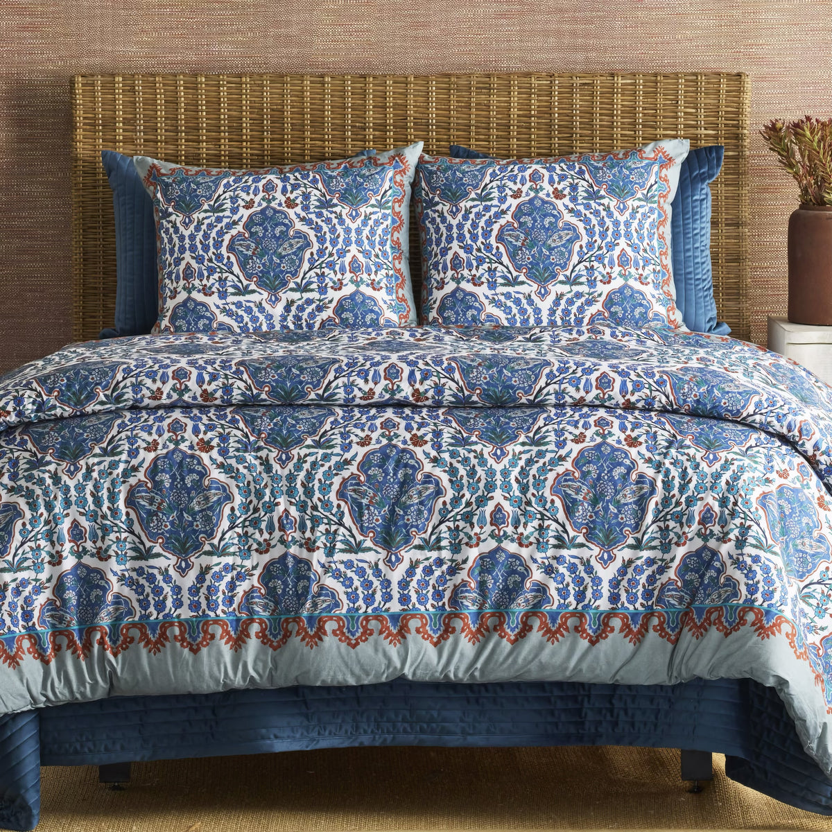 Blue-colored The Met x Ann Gish Sinan Comforter Set with coordinate bedding