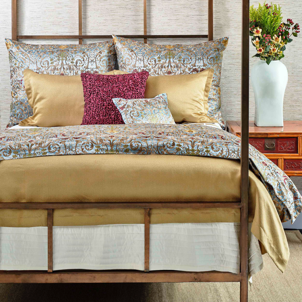 The Met x Ann Gish Venezia Duvet Cover and Decorative Pillow in Blue with coordinate bedding