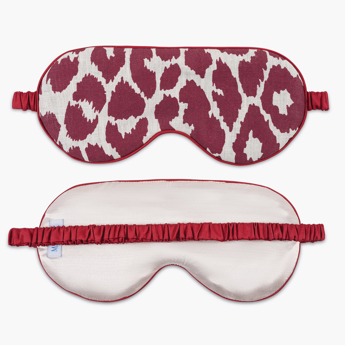 front and reverse of Iconic Leopard sleep mask in crimson