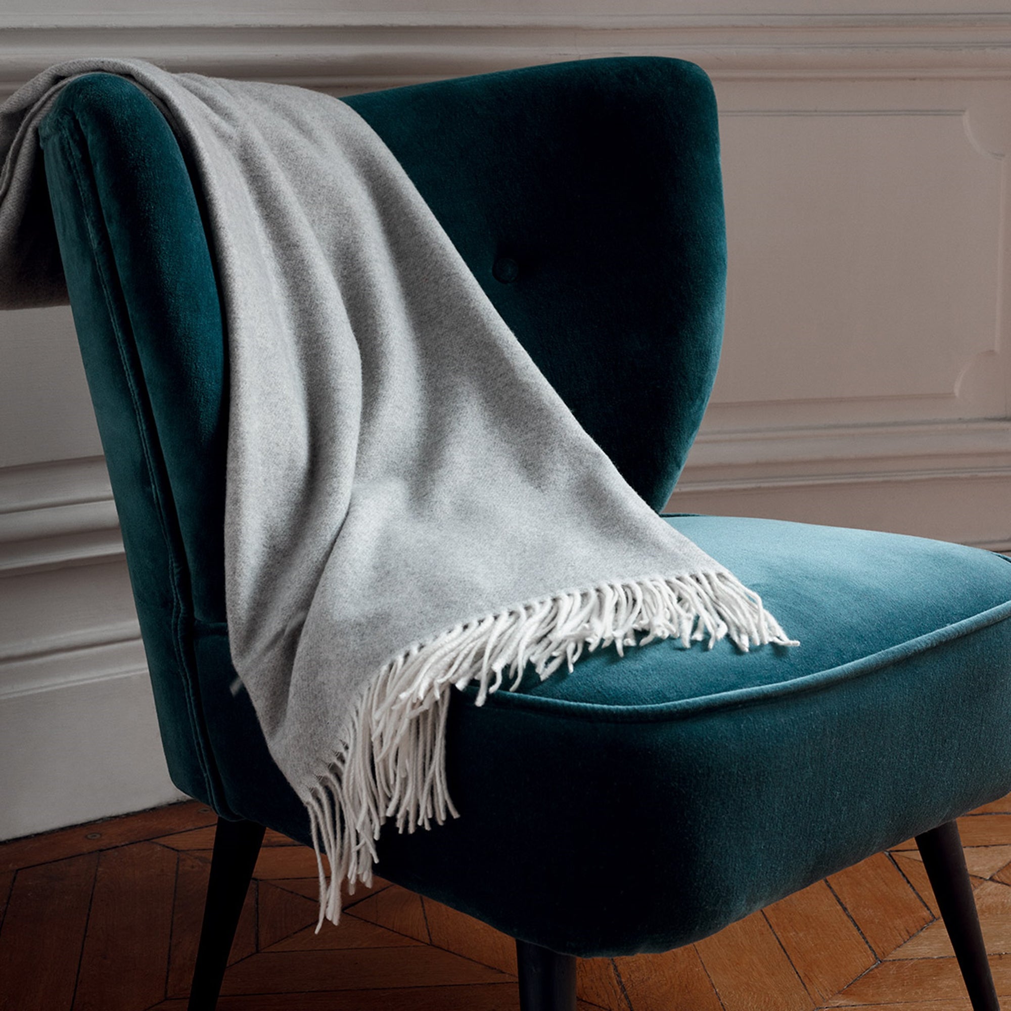 Lifestyle Shot of Yves Delorme Agora Throw in Color Galet