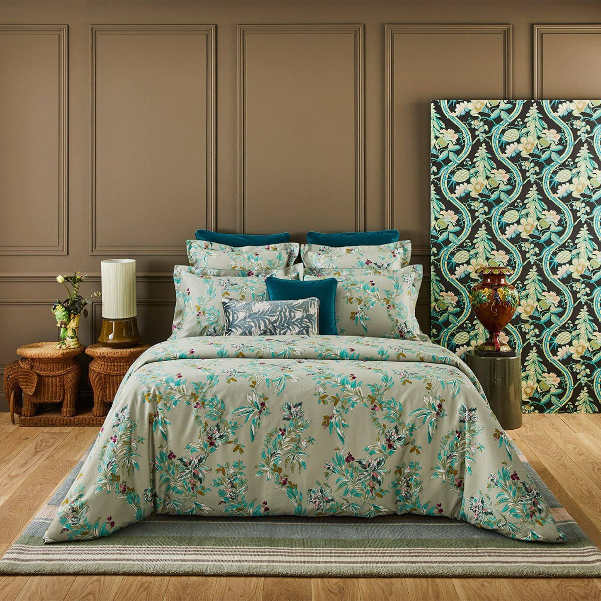 Bed Dressed in Yves Delorme Alcazar Bedding Collection