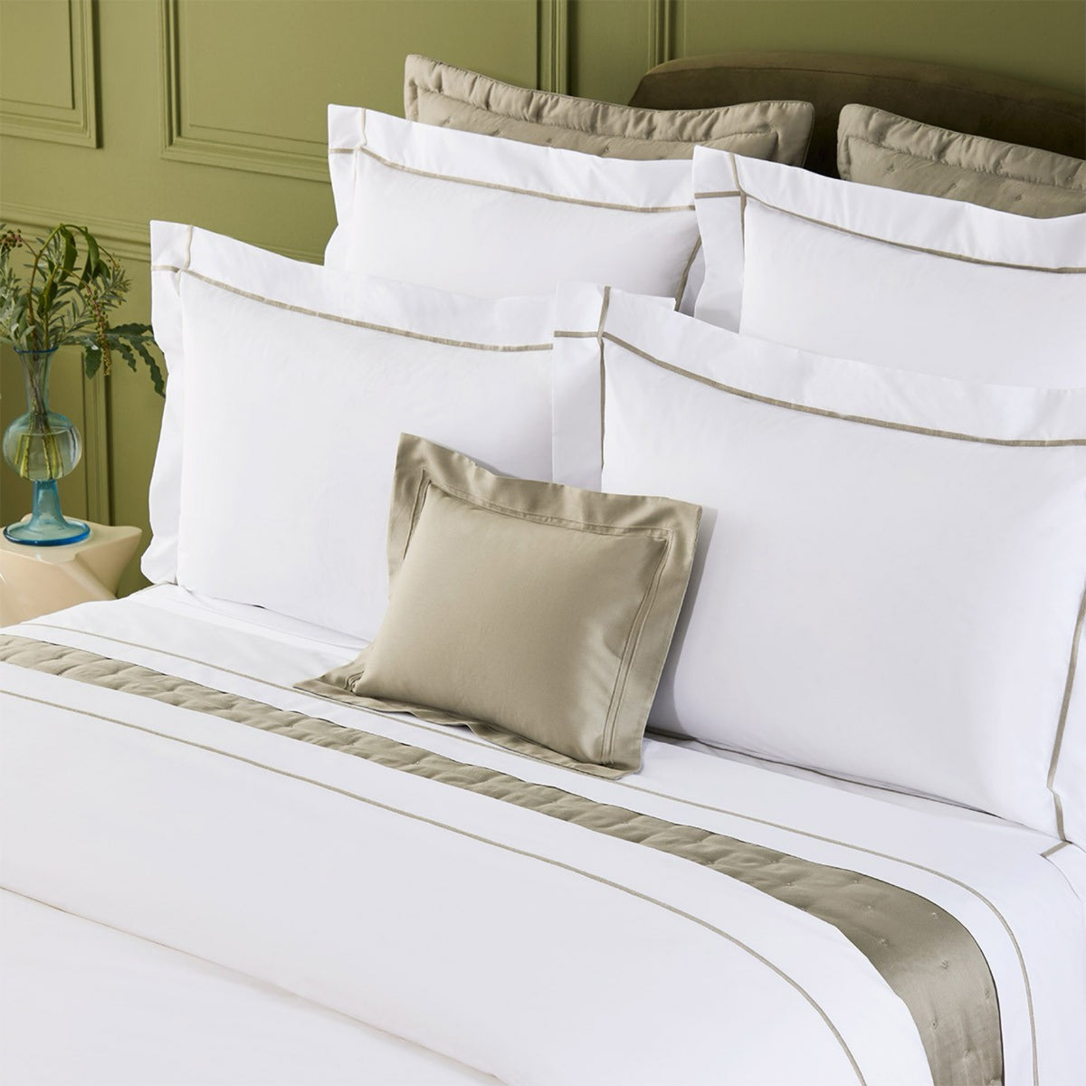 Closeup of Yves Delorme Athena Bedding Collection in Kaki