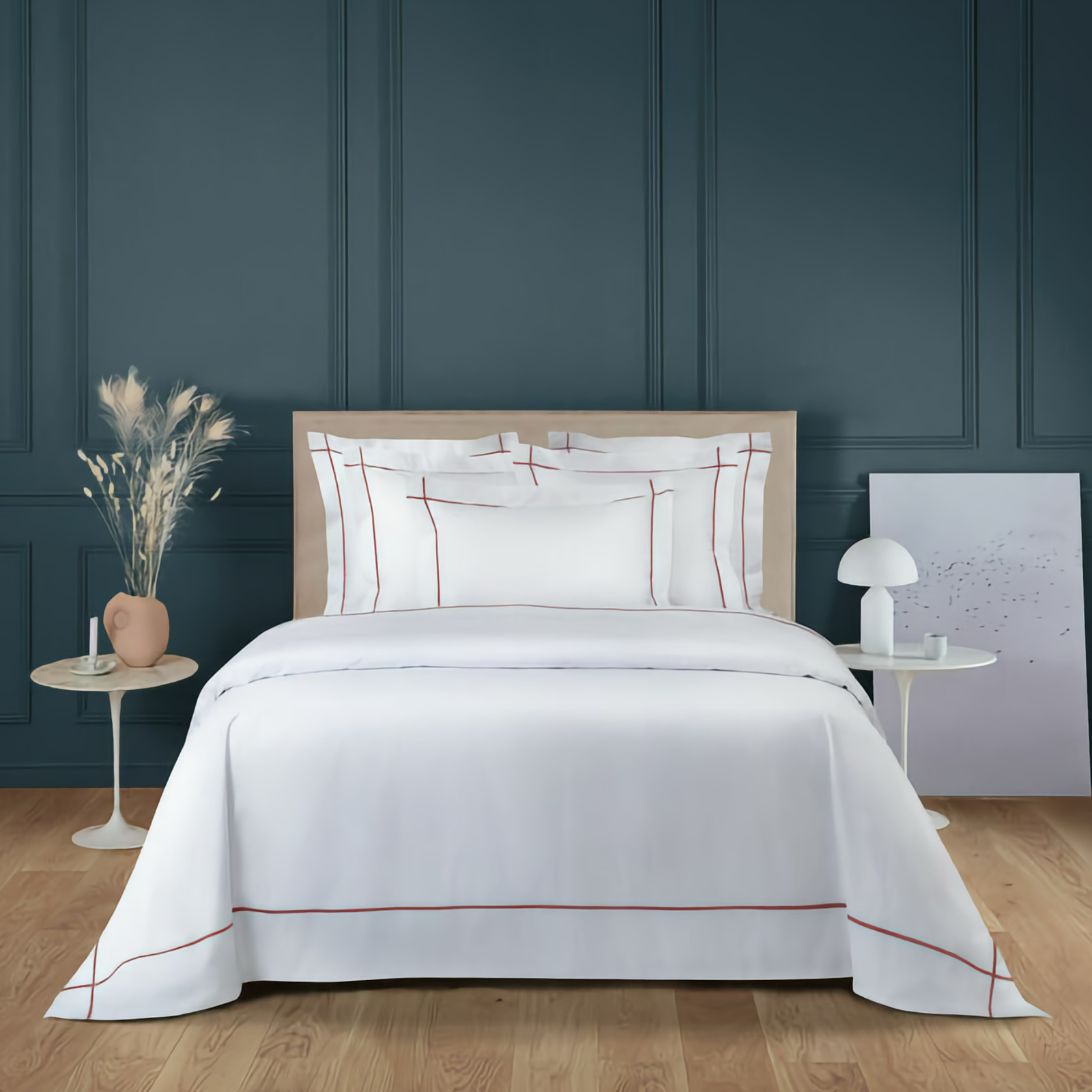 Bed with Yves Delorme Athena Bedding in Santal