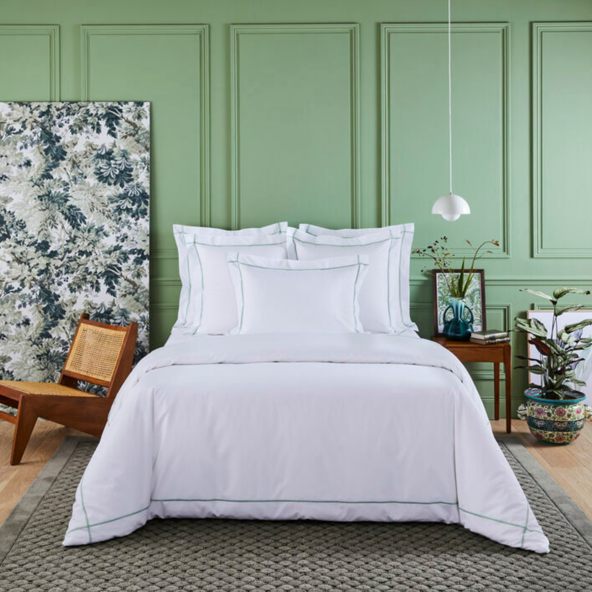 Full Bed Dressed in Yves Delorme Athena Bedding in Veronese Color