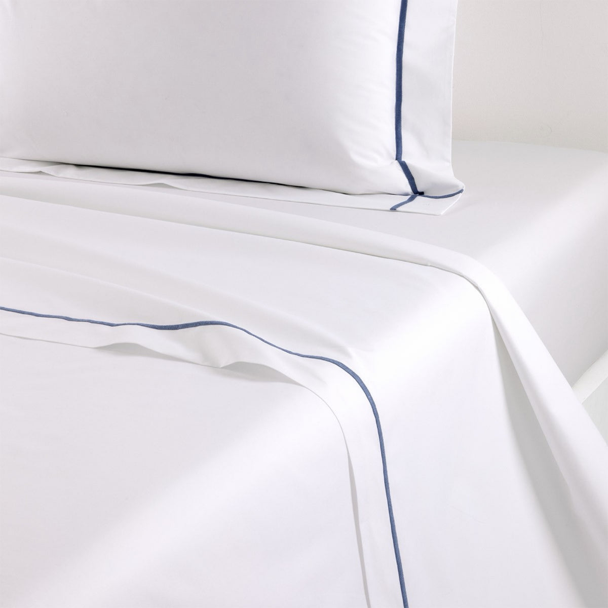 Flat Sheet of Yves Delorme Athena Bedding with Outremer embroidery accent