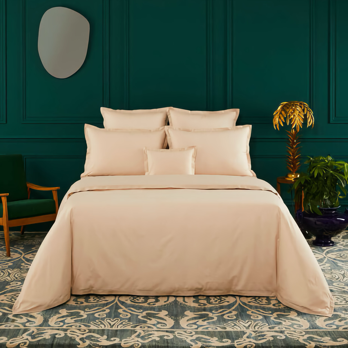 Bed in Complete Yves Delorme Batiste Bedding in Biscuit Color