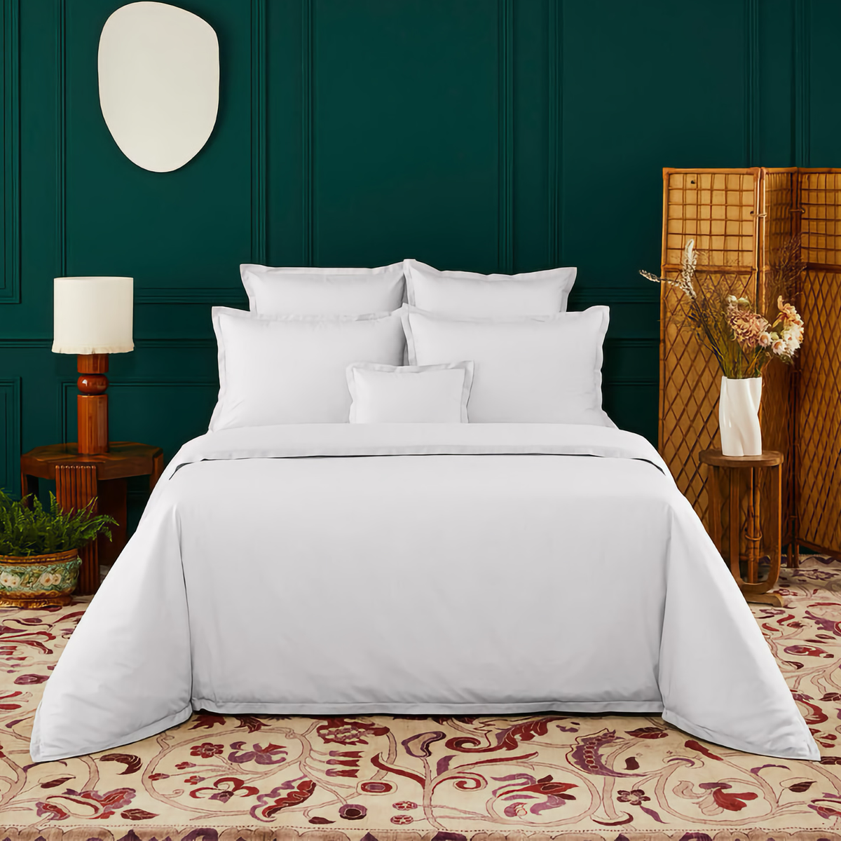 Bed in Complete Yves Delorme Batiste Bedding in Blanc Color