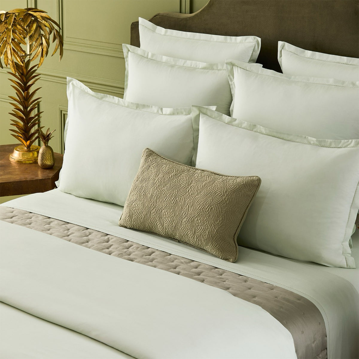 Shams Closeup of Yves Delorme Batiste Bedding Collection in Amande color