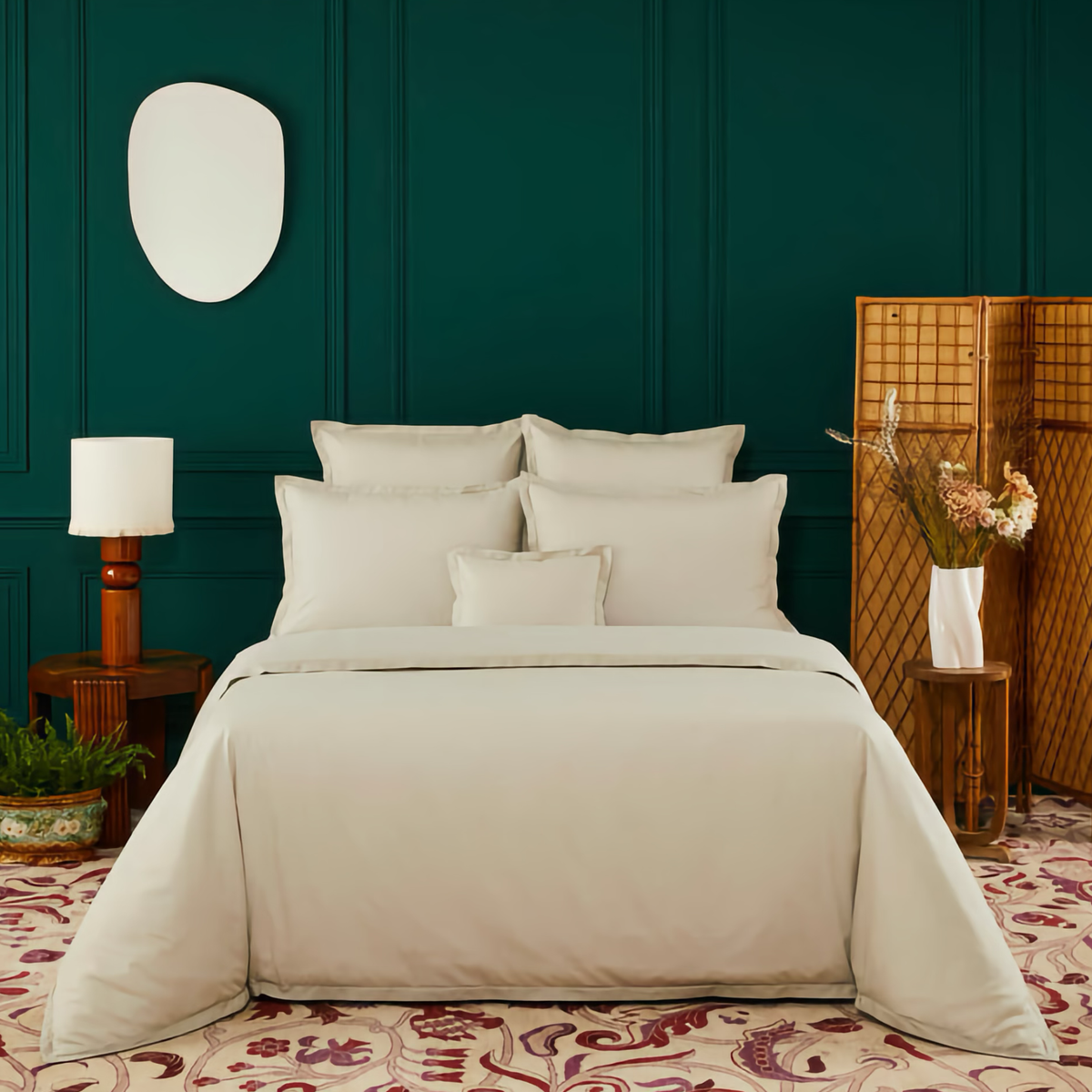 Bed in Complete Yves Delorme Batiste Bedding in Seigel Color