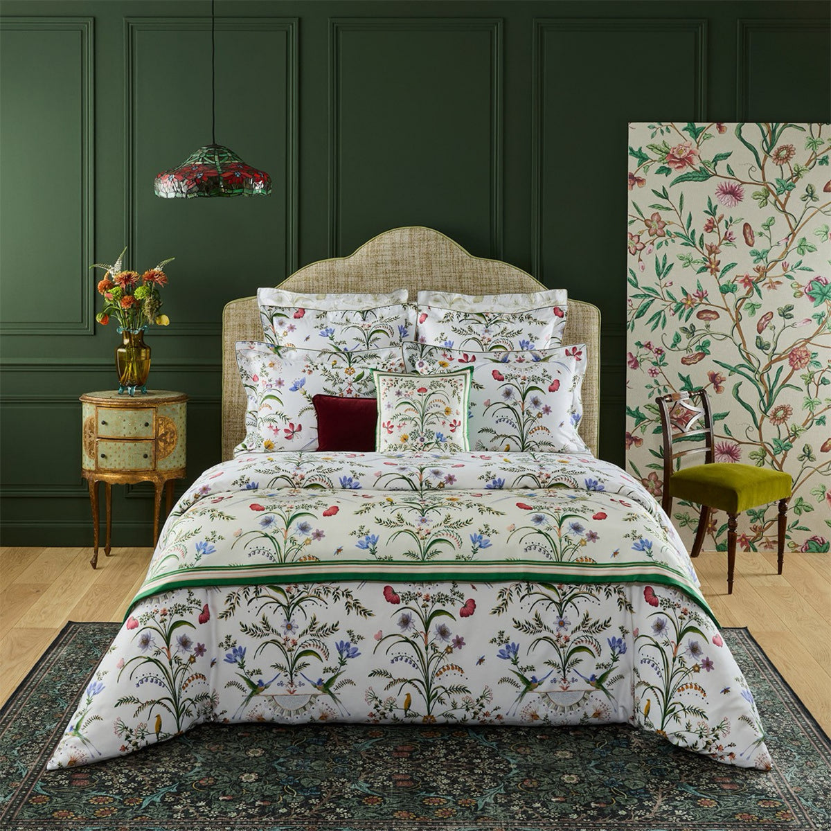 Bed with Full Yves Delorme Botanic Bedding Collection