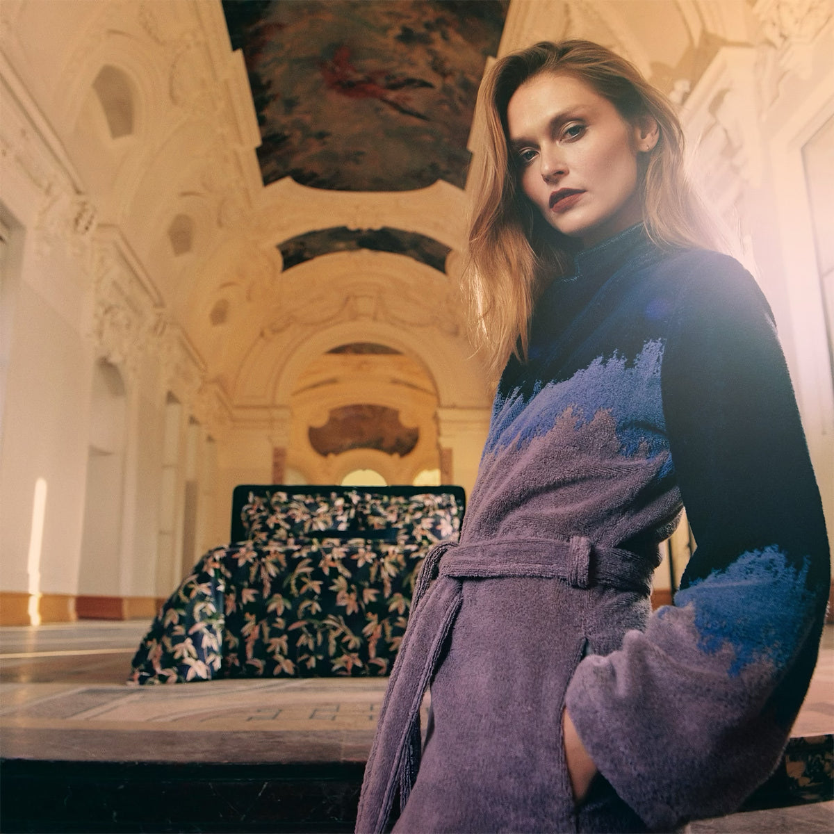 Model in Yves Delorme Brume Bath Robe