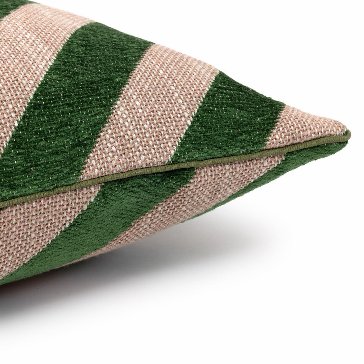 Corner detail of Yves Delorme Calisson Decorative Pillows in Menthe on a couch color