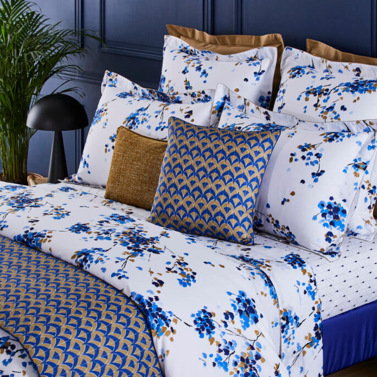 Closeup of Full Bed Dressed in Yves Delorme Canopée Bedding
