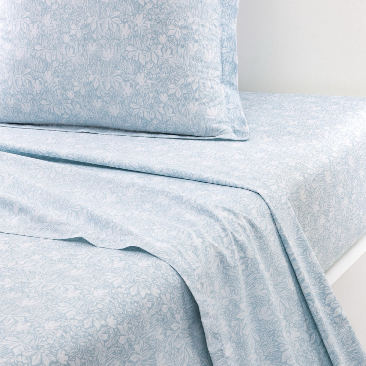 Flat Sheet of Aqua Yves Delorme Capri Bedding in organic cotton batiste