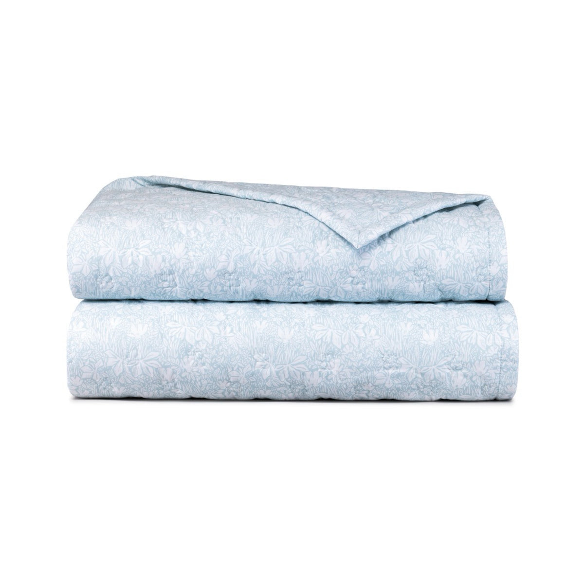 Aqua color Quilted Coverlet from the Yves Delorme Capri Bedding Collection, folded neatly against a white background