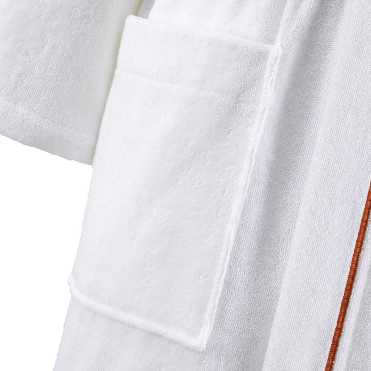 Patch pocket of Yves Delorme Croisiere Bath Robe in Blanc and Orange colors