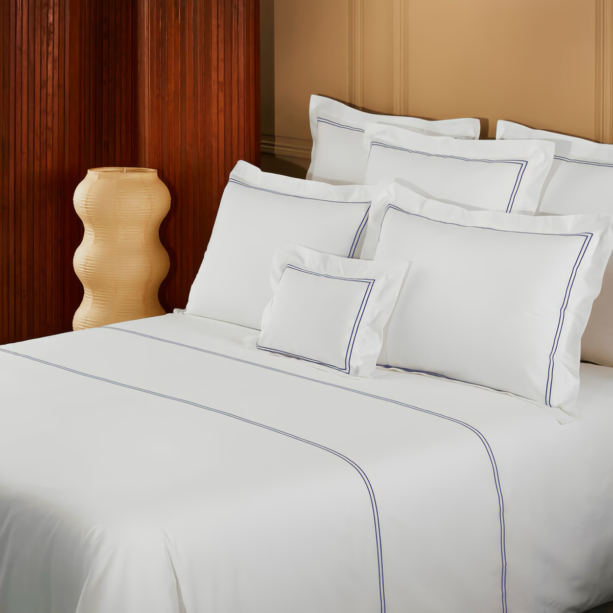 Closeup of Yves Delorme Duo Bedding in Marine