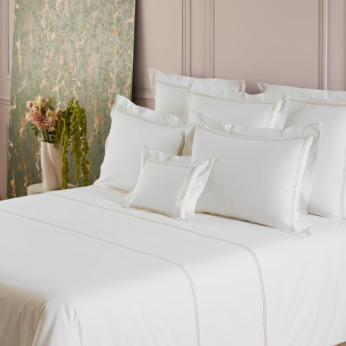 Closeup of Yves Delorme Duo Bedding in Pierre