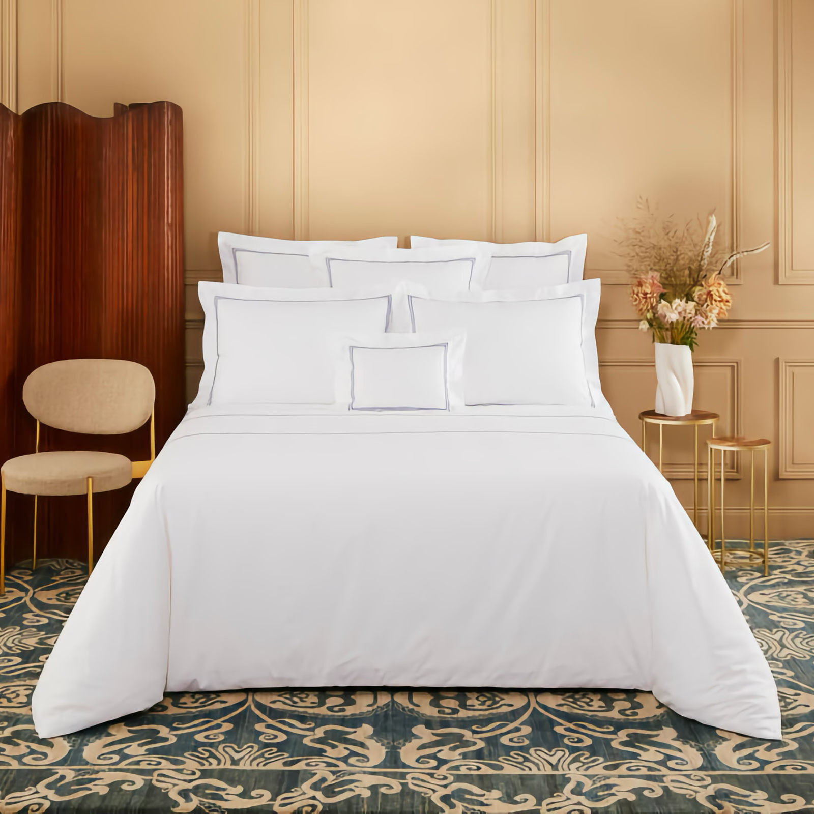 Bed in Marine Yves Delorme Duo Bedding Complete