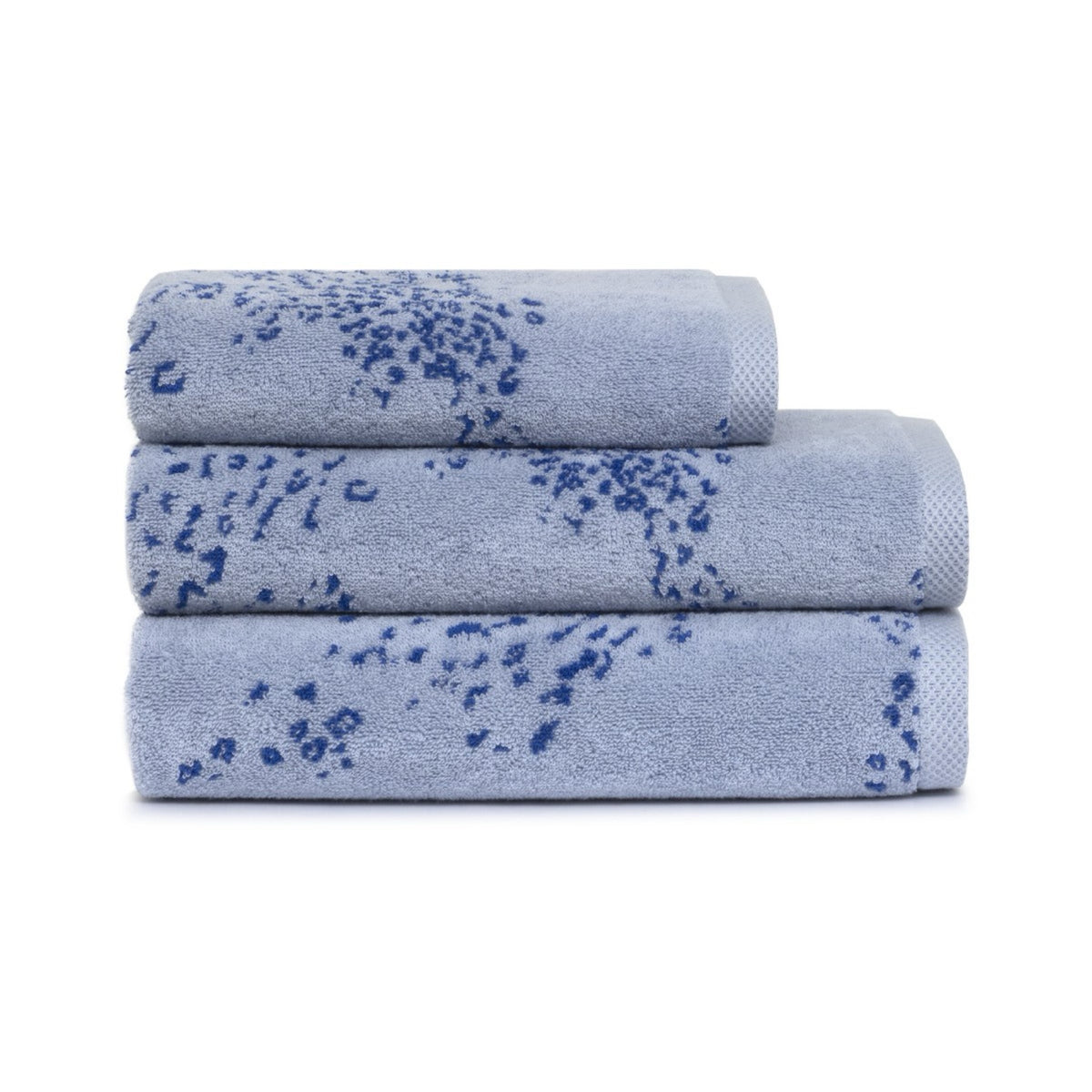 A stack of three folded Yves Delorme Ecumes Bath Towels on a plain white background.