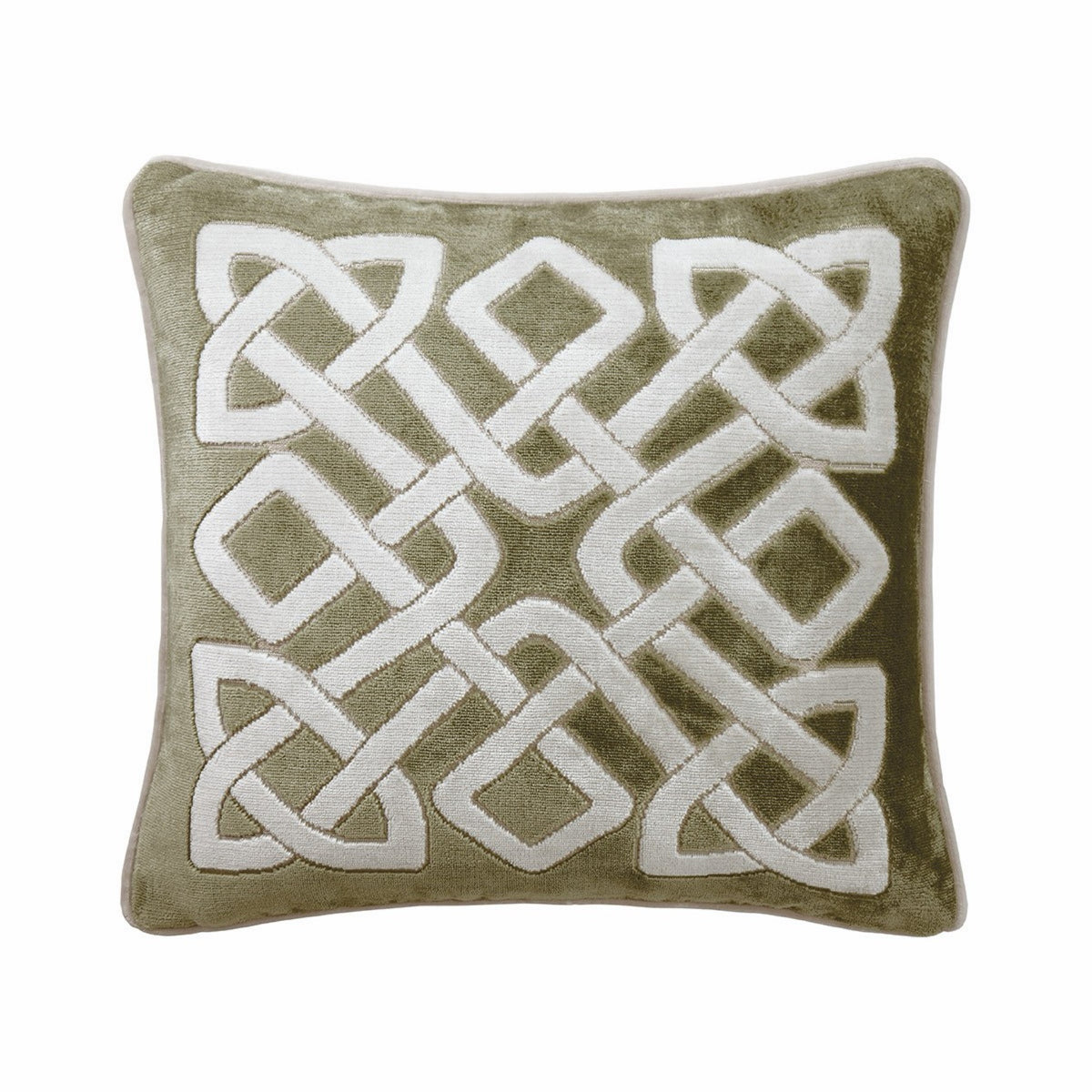 18x18 Yves Delorme Entrelac Decorative Pillow in Kaki color