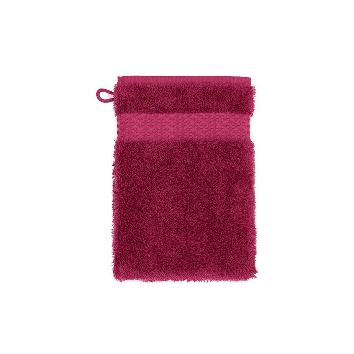 A rectangular, dark pink Etoile Bath Towel with a textured band and corner loop, displayed on a white background.