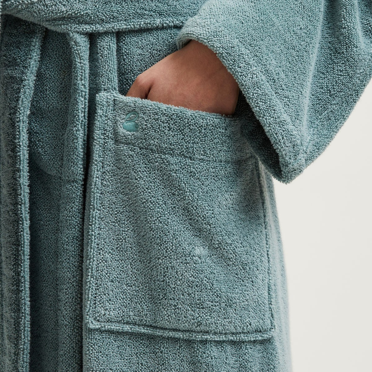 Close Up Image of Yves Delorme Etoile Bath Robe in Color Fjord