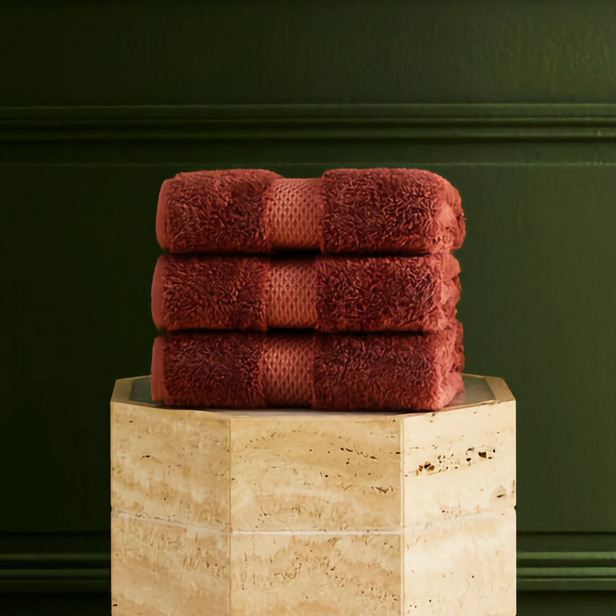 Stack of Yves Delorme Etoile Bath Towels in Santal