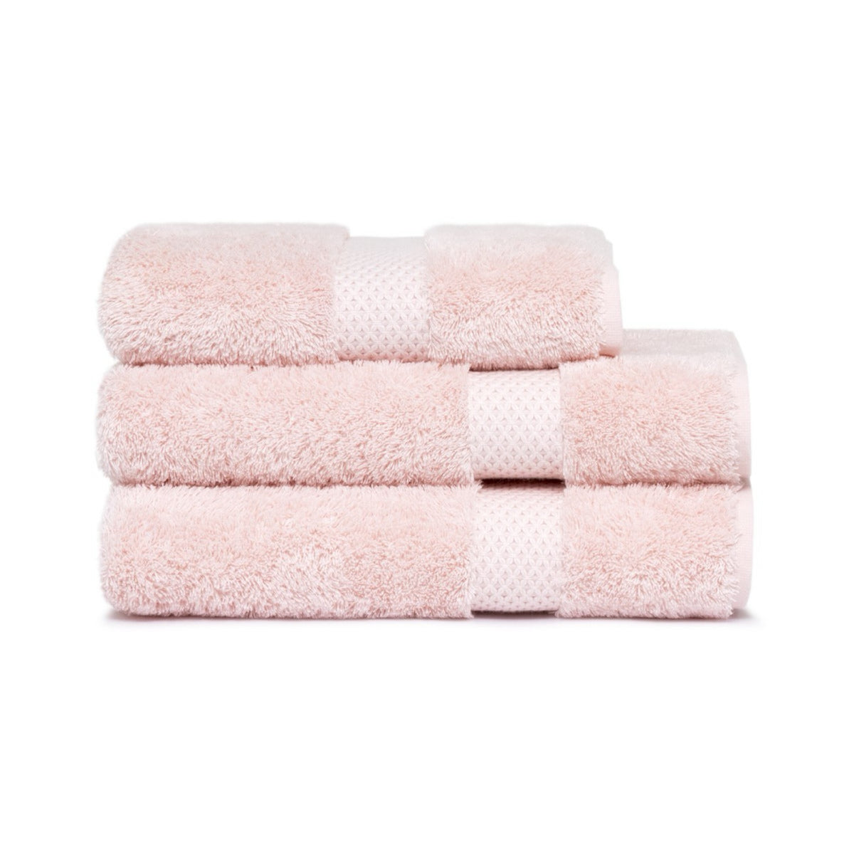 Stack of Folded Yves Delorme Etoile Bath Towels in Petale