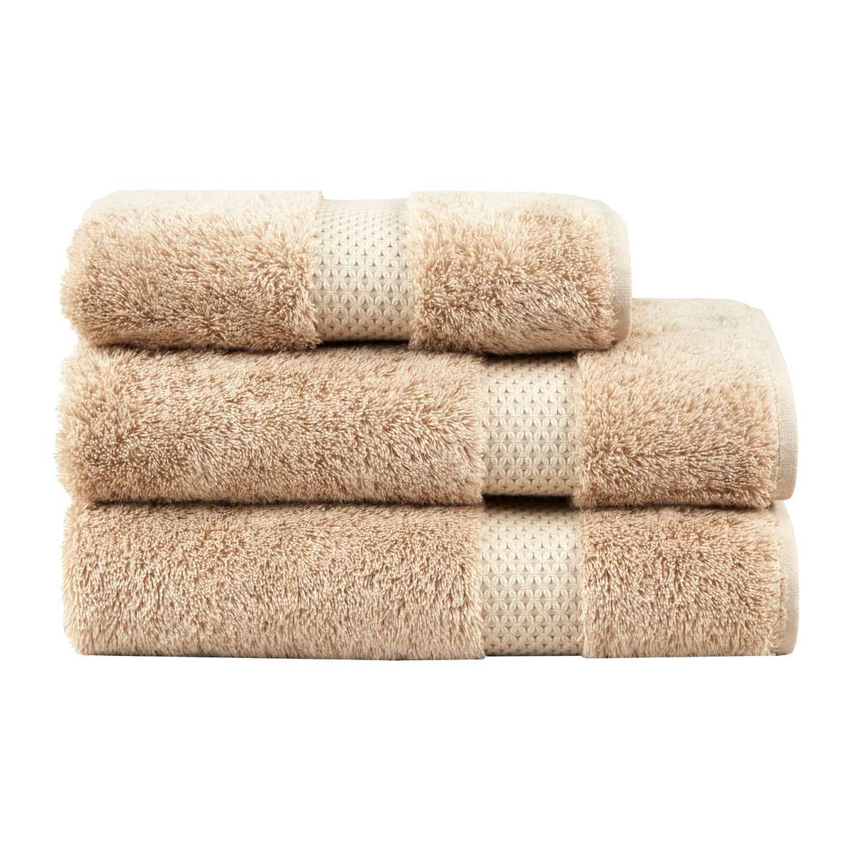 Stack of Yves Delorme Etoile Bath Towels in Dune