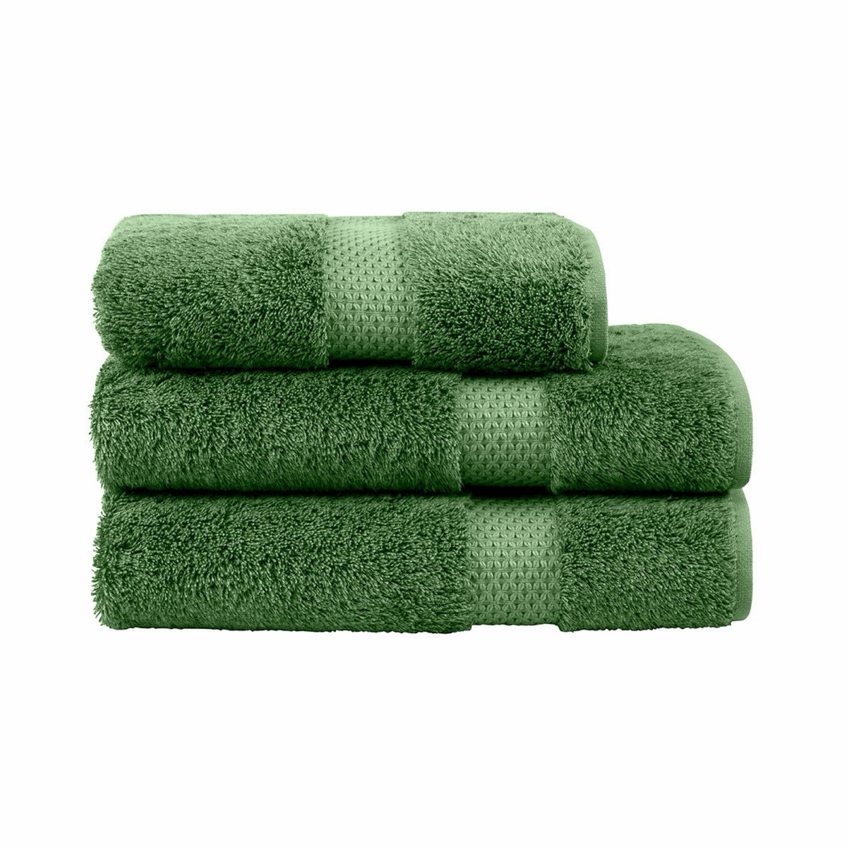 Stack of three Folded Yves Delorme Etoile Bath Towels in Laurier color