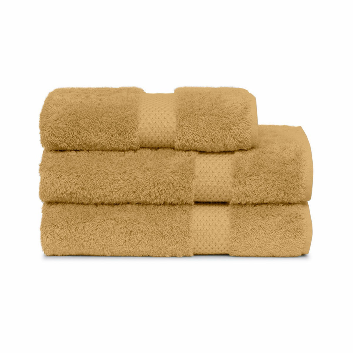 Stack of three Folded Yves Delorme Etoile Bath Towels in Pollen color