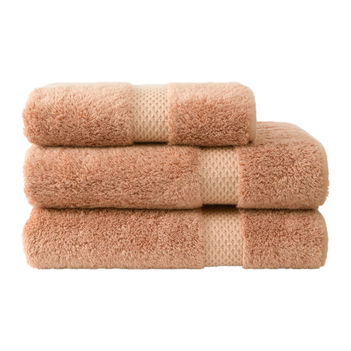 Stack of Folded Yves Delorme Etoile Bath Towels in Sienna Color