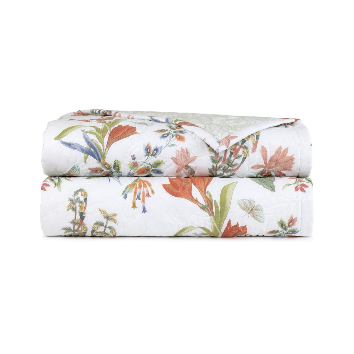 A folded Quilted Coverlet of Yves Delorme Eze Bedding