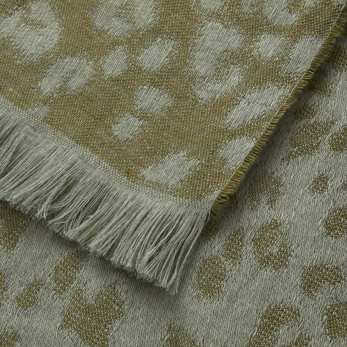 Close-up of Yves Delorme Fauve Throw in Kaki color