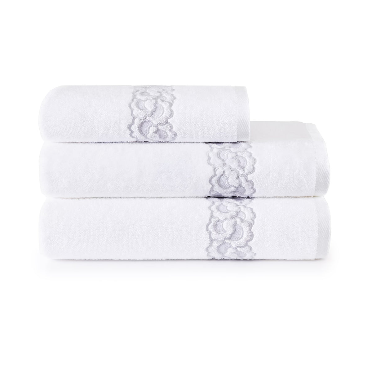Stack of Yves Delorme Festons Bath Towels
