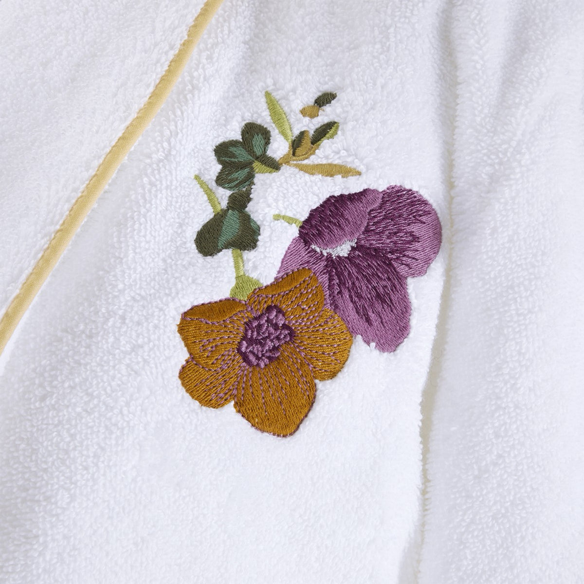 Embroidery Detail of Yves Delorme Fleurs Bath Robe