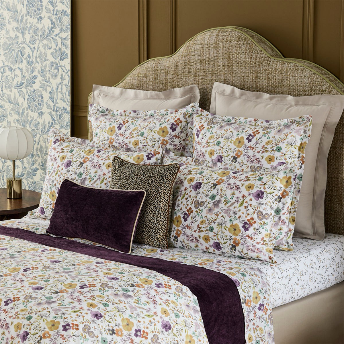 Corner View of bed in Yves Delorme Fleurs Bedding Collection