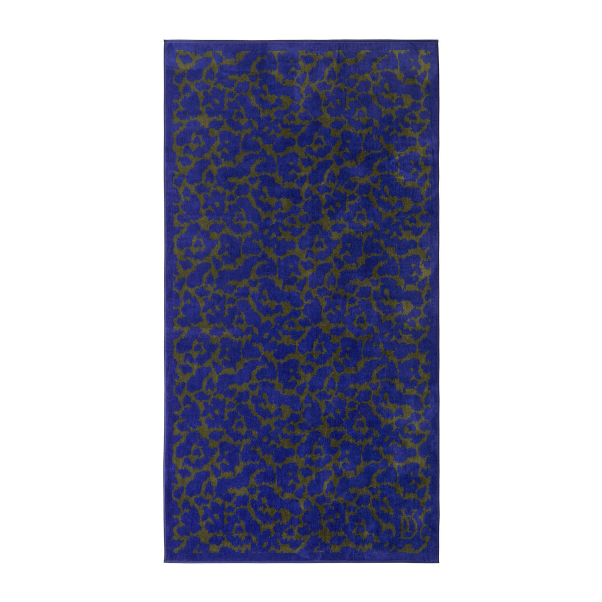 Front View of Yves Delorme Jaguar Beach Towel in Color Indigo