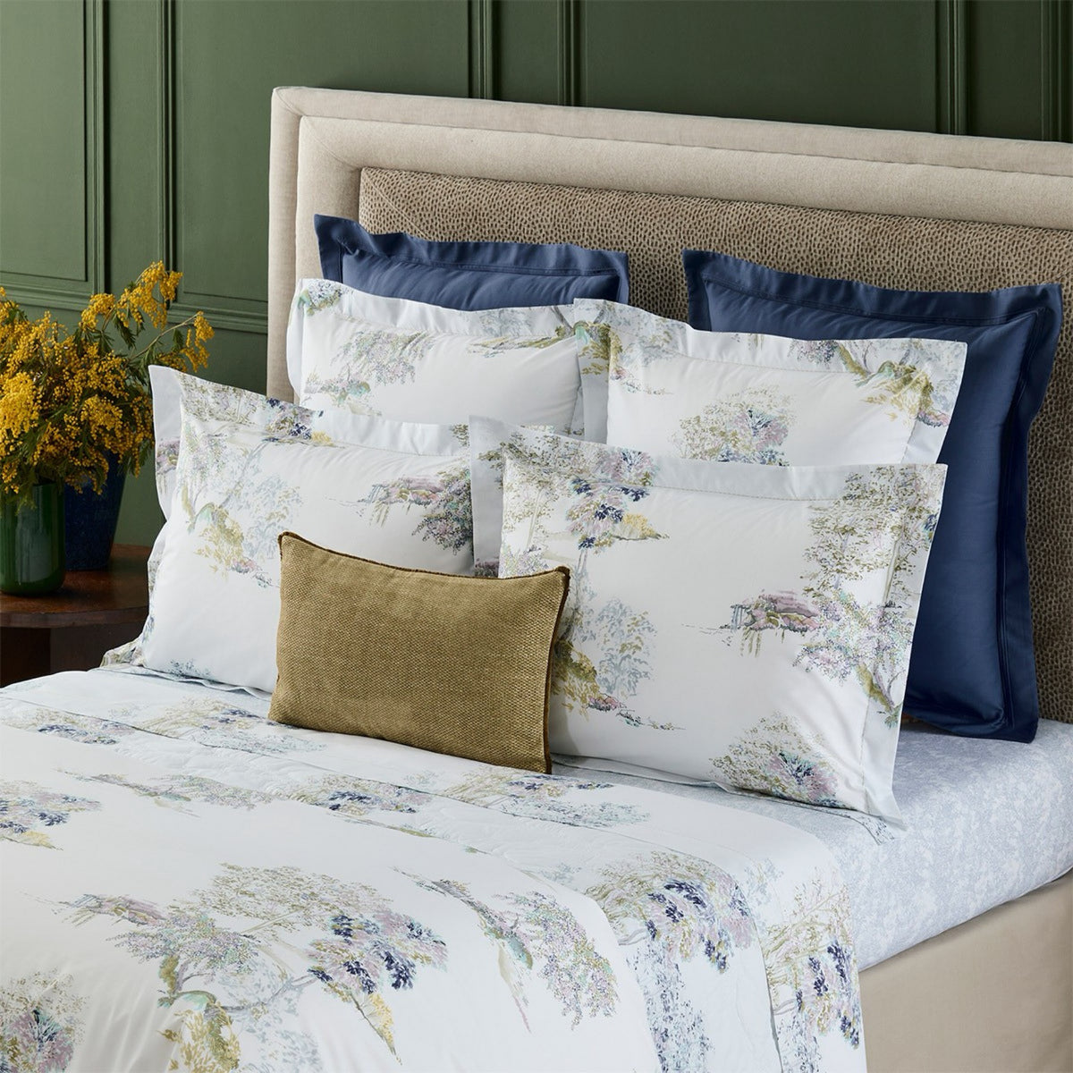 Corner View of Bed with Yves Delorme Lande Bedding Collection